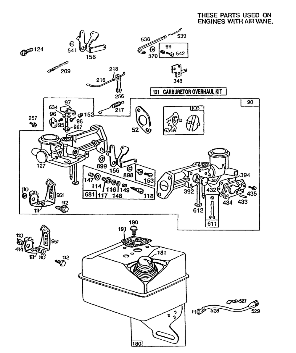 Carburetor Assembly Fuel Tank 3 Diagram and Parts List for 82232-0157-01  Briggs and Stratton Engine